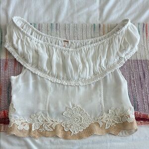 Free People White and Tan Crop Top